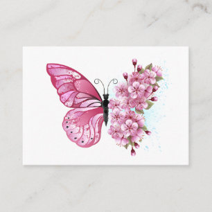 Flower Butterfly with Pink Sakura Empfehlungskarte