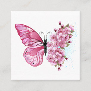 Flower Butterfly with Pink Sakura Empfehlungskarte