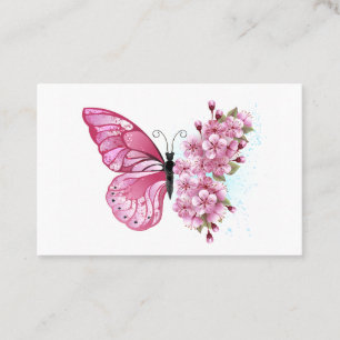 Flower Butterfly with Pink Sakura Empfehlungskarte