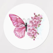 Flower Butterfly with Pink Sakura Etiketten (Design 2)
