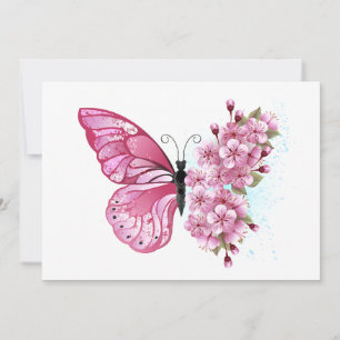 Flower Butterfly with Pink Sakura Feiertagskarte