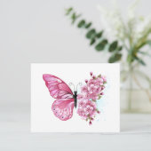 Flower Butterfly with Pink Sakura Feiertagskarte (Stehend Vorderseite)