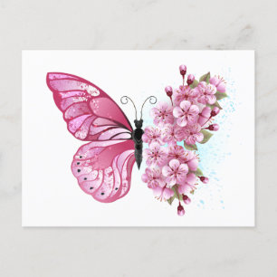 Flower Butterfly with Pink Sakura Feiertagspostkarte