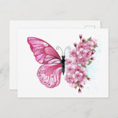 Flower Butterfly with Pink Sakura Feiertagspostkarte (Vorne/Hinten)