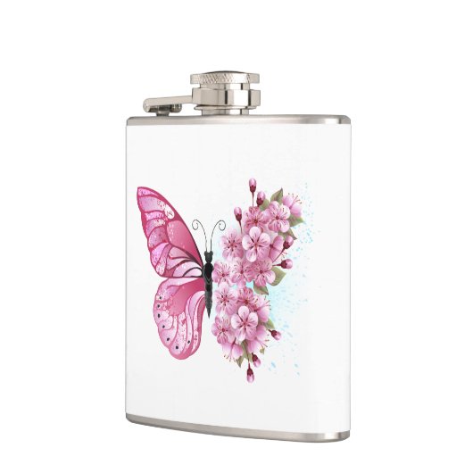 Flower Butterfly with Pink Sakura Flachmann (Links)