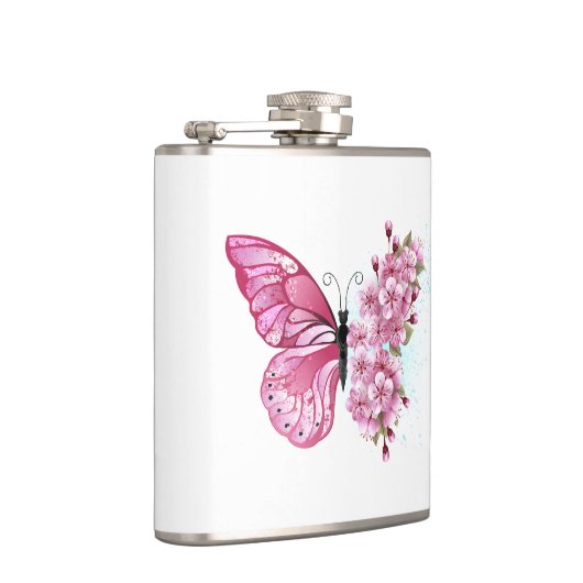Flower Butterfly with Pink Sakura Flachmann (Rechts)