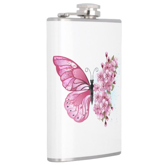 Flower Butterfly with Pink Sakura Flachmann (Rechts)