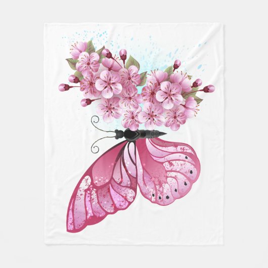 Flower Butterfly with Pink Sakura Fleecedecke (Vorderseite)