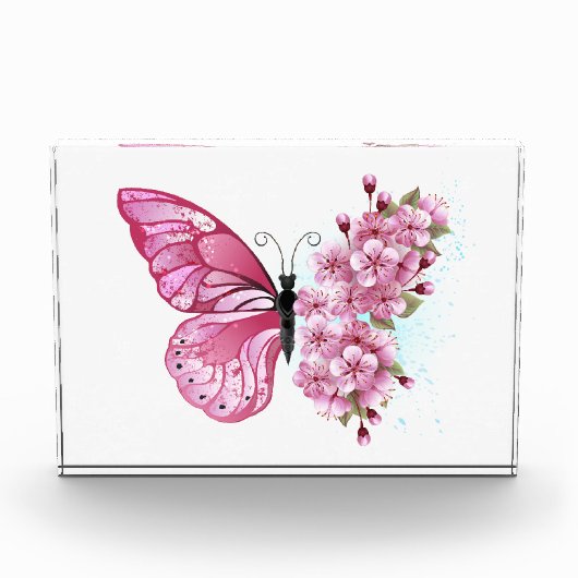 Flower Butterfly with Pink Sakura Fotoblock (Vorderseite)