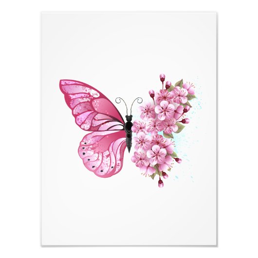 Flower Butterfly with Pink Sakura Fotodruck (Vorne)