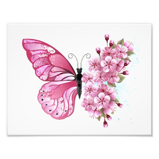 Flower Butterfly with Pink Sakura Fotodruck (Vorne)