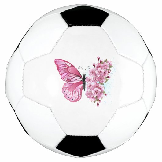 Flower Butterfly with Pink Sakura Fußball (Vorderseite)