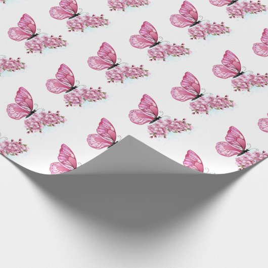 Flower Butterfly with Pink Sakura Geschenkpapier (Ecke)