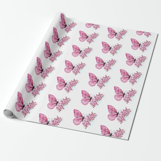 Flower Butterfly with Pink Sakura Geschenkpapier (Ungerollt)
