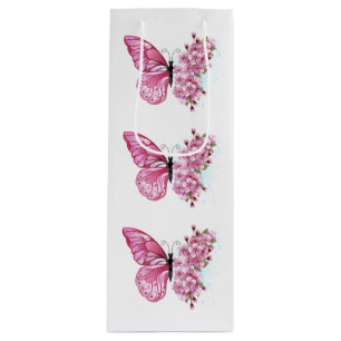 Flower Butterfly with Pink Sakura Geschenktüte Für Weinflaschen