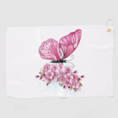 Flower Butterfly with Pink Sakura Golfhandtuch (Horizontal)