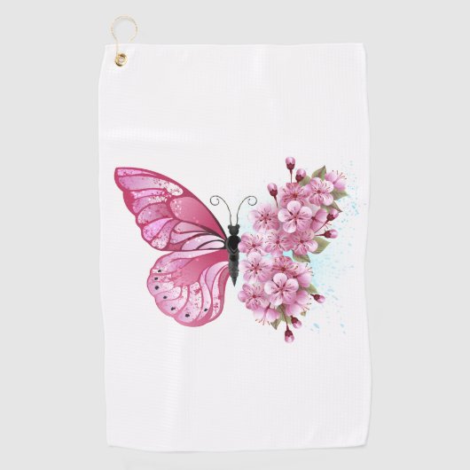 Flower Butterfly with Pink Sakura Golfhandtuch (Vorderseite)