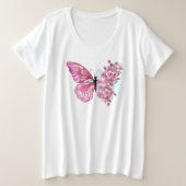 Flower Butterfly with Pink Sakura Große Größe T-Shirt (Design vorne)
