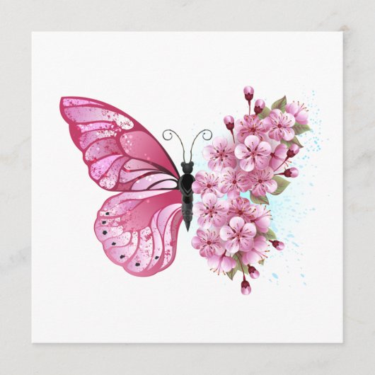 Flower Butterfly with Pink Sakura Hinweiskarte (Vorderseite)