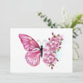 Flower Butterfly with Pink Sakura Hinweiskarte (Stehend Vorderseite)