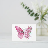 Flower Butterfly with Pink Sakura Hinweiskarte (Stehend Vorderseite)