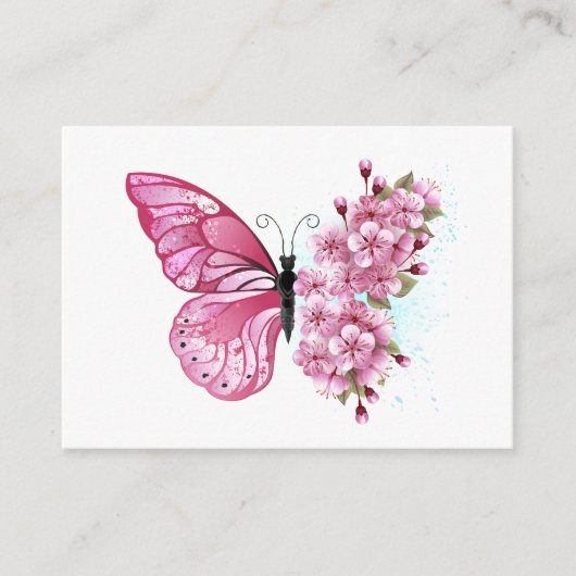 Flower Butterfly with Pink Sakura Hinweiskarte (Vorderseite)