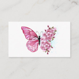 Flower Butterfly with Pink Sakura Hinweiskarte