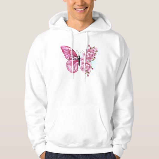 Flower Butterfly with Pink Sakura Hoodie (Vorderseite)