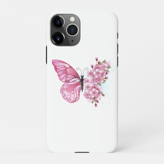 Flower Butterfly with Pink Sakura iPhone Hülle (Rückseite)