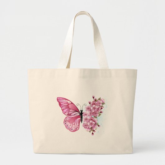 Flower Butterfly with Pink Sakura Jumbo Stoffbeutel (Vorne)