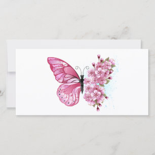 Flower Butterfly with Pink Sakura Karte