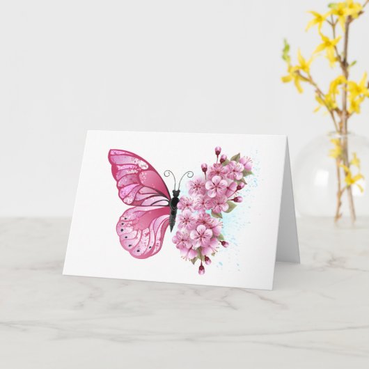 Flower Butterfly with Pink Sakura Karte (Gelbe Blume)