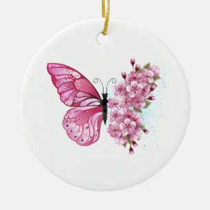 Flower Butterfly with Pink Sakura Keramik Ornament