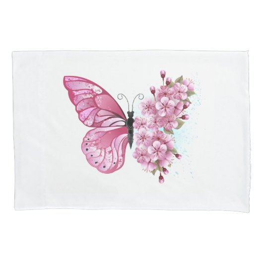 Flower Butterfly with Pink Sakura Kissenbezug (Vorderseite-Links)