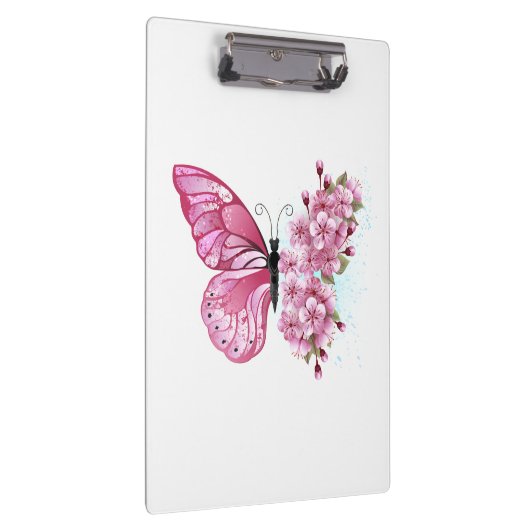 Flower Butterfly with Pink Sakura Klemmbrett (Rechts)