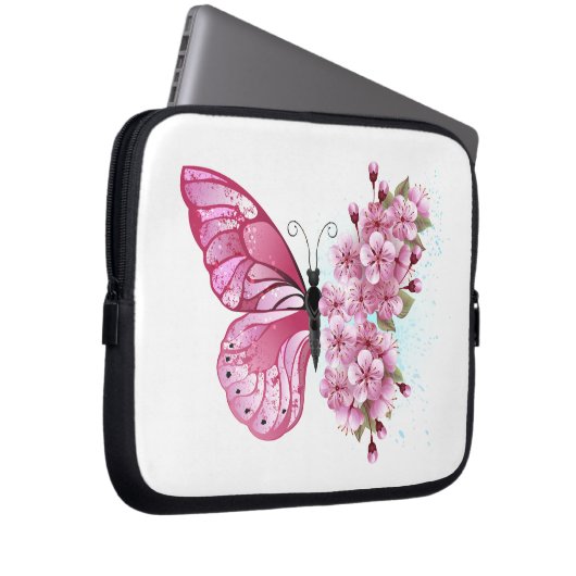Flower Butterfly with Pink Sakura Laptopschutzhülle (Vorne Rechts)
