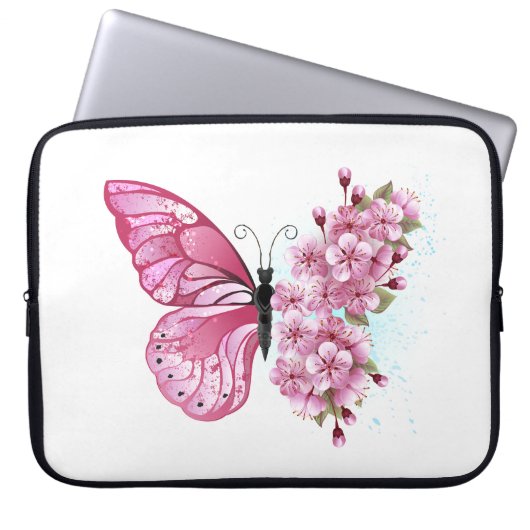 Flower Butterfly with Pink Sakura Laptopschutzhülle (Vorderseite)