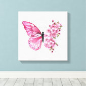 Flower Butterfly with Pink Sakura Leinwanddruck (Insitu (Holzboden))