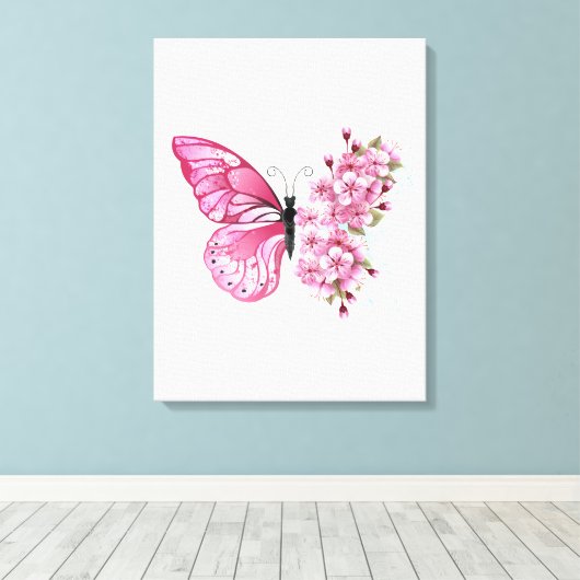 Flower Butterfly with Pink Sakura Leinwanddruck (Insitu (Holzboden))