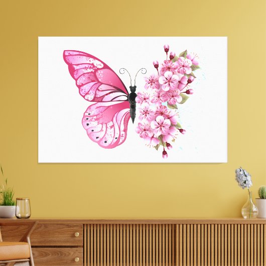 Flower Butterfly with Pink Sakura Leinwanddruck (Insitu (Wohnzimmer))
