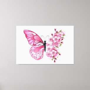 Flower Butterfly with Pink Sakura Leinwanddruck