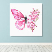 Flower Butterfly with Pink Sakura Leinwanddruck (Insitu (Holzboden))