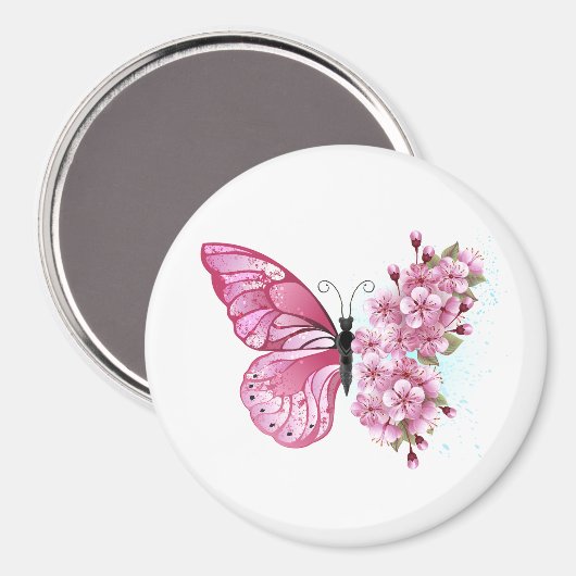 Flower Butterfly with Pink Sakura Magnet (Vorderseite/Rückseite)