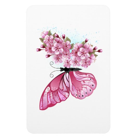 Flower Butterfly with Pink Sakura Magnet (Vertikal)