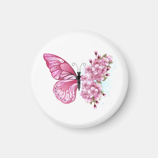 Flower Butterfly with Pink Sakura Magnet (Vorne)