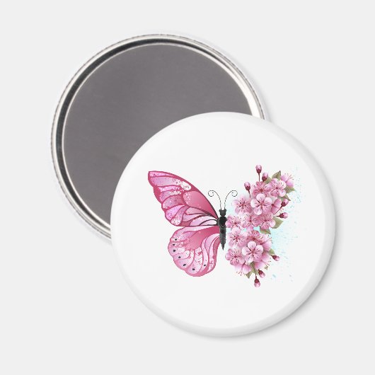 Flower Butterfly with Pink Sakura Magnet (Vorderseite/Rückseite)