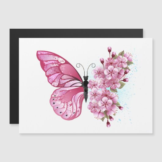 Flower Butterfly with Pink Sakura Magneteinladung (Vorne/Hinten)