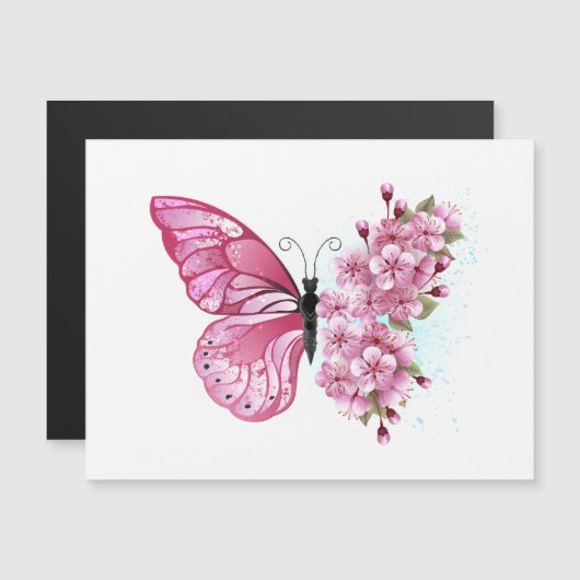 Flower Butterfly with Pink Sakura Magneteinladung (Vorne/Hinten)