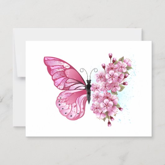 Flower Butterfly with Pink Sakura Magneteinladung (Vorderseite)