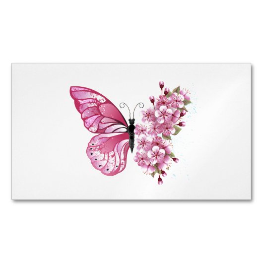 Flower Butterfly with Pink Sakura Magnetische Visitenkarte (Vorderseite)